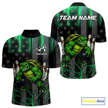Load image into Gallery viewer, Black American flag Men's bowling shirts Custom Green lightning thunder Turtle Bowling Team Jerseys NQS10623