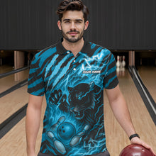 Load image into Gallery viewer, Personalized Tiger Bowling Shirts For Men, Blue Flame Lightning Thunder Tiger Team Bowling Jerseys NQS11232