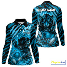 Load image into Gallery viewer, Personalized Tiger Bowling Shirts For Women, Blue Flame Lightning Thunder Tiger Team Bowling Jerseys NQS11232