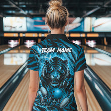 Load image into Gallery viewer, Personalized Tiger Bowling Shirts For Women, Blue Flame Lightning Thunder Tiger Team Bowling Jerseys NQS11232