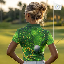 Load image into Gallery viewer, Happy St Patrick's Day Green and Gold Shamrock Womens Golf Polo Shirts Custom Golf Clothes for Ladies NQS11629