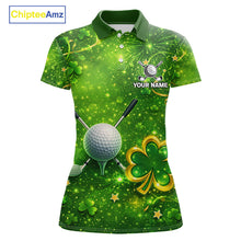 Load image into Gallery viewer, Happy St Patrick's Day Green and Gold Shamrock Womens Golf Polo Shirts Custom Golf Clothes for Ladies NQS11629