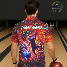Load image into Gallery viewer, Funny Colorful Neon Cat Hawaiian Bowling Jerseys custom Button up Bowling Team League Shirt NQS11429