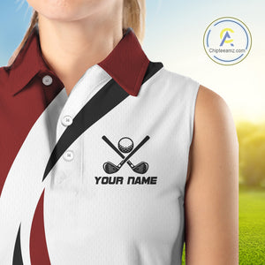 Red and White Women Sleeveless golf polo shirt Custom golf attire for ladies, gifts for golf lovers NQS10106