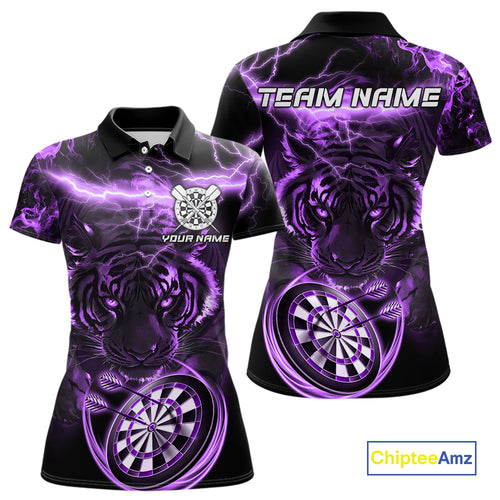 Personalized Purple Lightning Thunder Storm Tiger Darts Shirts For Women Custom Dart Team Jerseys NQS10440
