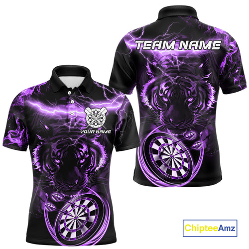 Personalized Purple Lightning Thunder Storm Tiger Darts Shirts For Men Custom Dart Team Jerseys NQS10440