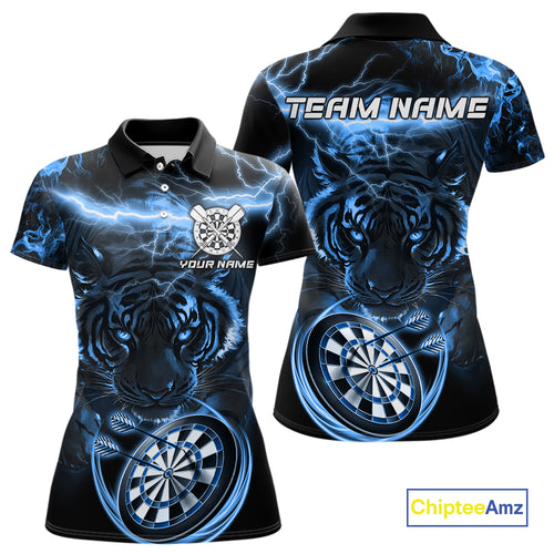 Personalized Blue Lightning Thunder Storm Tiger Darts Shirts For Women Custom Dart Team Jerseys NQS10441