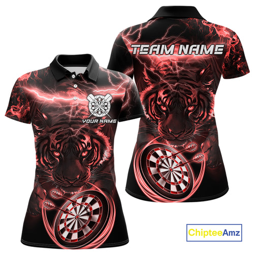 Personalized Red Lightning Thunder Storm Tiger Darts Shirts For Women Custom Dart Team Jerseys NQS10442