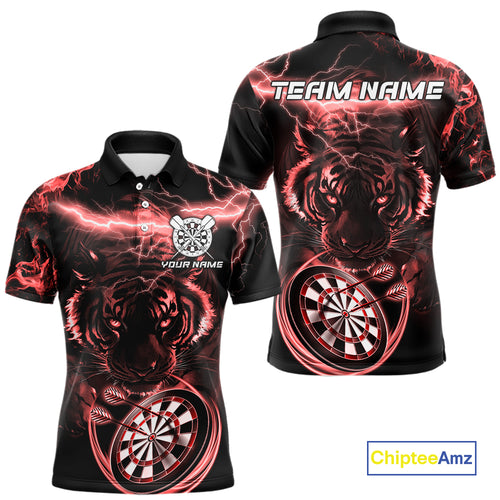 Personalized Red Lightning Thunder Storm Tiger Darts Shirts For Men Custom Dart Team Jerseys NQS10442