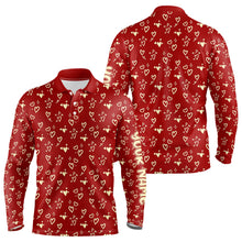 Load image into Gallery viewer, Gold Heart Red pattern Mens golf polo shirts custom Valentines golf gift for him  NQS9368