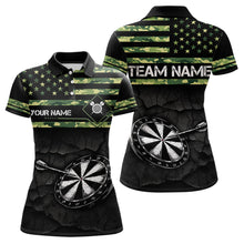 Load image into Gallery viewer, Green camo American Flag Dart jerseys Polo, 1/4 Zip Shirt for Women Custom Patriotic Darts Team shirts NQS9519