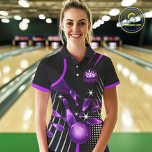 Load image into Gallery viewer, Black and Purple Women Bowling Polo, Quarter Zip Shirts Custom Bowling outfit ladies Team Jerseys NQS9958