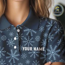 Load image into Gallery viewer, Blue snowflake pattern Christmas Women Golf Polo Shirts custom ladies golf attire, unique golf gifts NQS10865