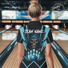 Load image into Gallery viewer, Black and Blue Reaper Skull lightning Bowling Shirts for Women Custom Team Bowling league jersey NQS10869
