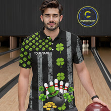 Load image into Gallery viewer, Custom Black Grunge US Flag Green Shamrock St Patrick Bowling polo shirts for men, bowling jersey men NQS11450