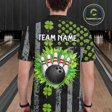 Load image into Gallery viewer, Custom Black Grunge US Flag Green Shamrock St Patrick Bowling polo shirts for men, bowling jersey men NQS11450