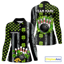 Load image into Gallery viewer, Custom Grunge US Flag Green Shamrock St Patrick Bowling shirts for women, bowling attire for women NQS11450