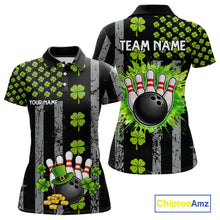 Load image into Gallery viewer, Custom Grunge US Flag Green Shamrock St Patrick Bowling shirts for women, bowling attire for women NQS11450