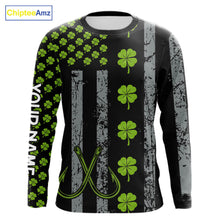 Load image into Gallery viewer, Custom Black Grunge US Flag Green Shamrock St Patrick Largemouth Bass Fishing Shirts, Bass Jerseys NQS11451