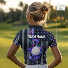 Load image into Gallery viewer, Black American Flag Hologram Womens golf polo shirts Custom patriotic ladies golf tops best golf gift NQS11640