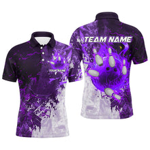 Load image into Gallery viewer, Purple Camo Flame Bowling Polo, Quarter Zip Shirts For Men Custom Bowling Team Jersey Outfits NQS8704