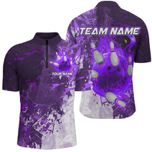 Load image into Gallery viewer, Purple Camo Flame Bowling Polo, Quarter Zip Shirts For Men Custom Bowling Team Jersey Outfits NQS8704
