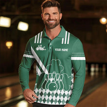 Load image into Gallery viewer, Green and White argyle pattern shamrock St Patrick's Day Men bowling shirts Custom Bowling Team Jersey NQS9383