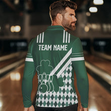 Load image into Gallery viewer, Green and White argyle pattern shamrock St Patrick's Day Men bowling shirts Custom Bowling Team Jersey NQS9383