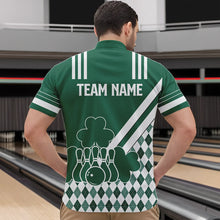 Load image into Gallery viewer, Green and White argyle pattern shamrock St Patrick's Day Men bowling shirts Custom Bowling Team Jersey NQS9383