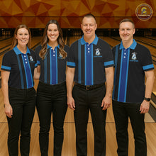Load image into Gallery viewer, Black and Blue ufo alien Retro Bowling Polo, Quarter Zip Shirts for men Custom Bowling Team Jersey NQS11462