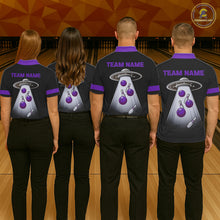 Load image into Gallery viewer, Black and Purple ufo alien Retro Bowling Polo, Quarter Zip Shirts for men Custom Bowling Team Jersey NQS11464
