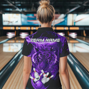 Personalized Purple Lightning Thunder Storm Tiger Bowling Shirts For Women Custom Bowling Team Jerseys NQS9684