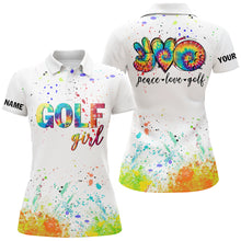 Load image into Gallery viewer, Womens golf polo shirts custom name watercolor peace love golf, personalized golf shirt for women NQS5744