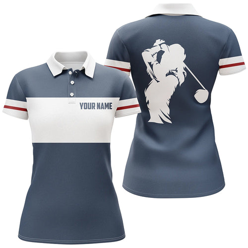 Blue and white Womens golf polo shirts custom golf attire for women, cool golf gifts NQS7825