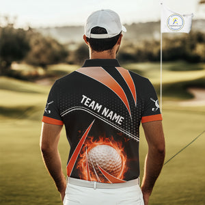 Black and Orange Fire golf ball custom Men golf polo shirts, personalized golf outfits for team men NQS10124