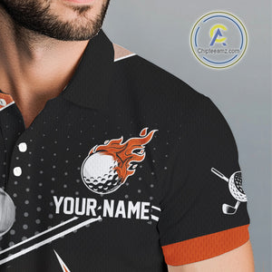Black and Orange Fire golf ball custom Men golf polo shirts, personalized golf outfits for team men NQS10124
