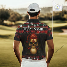 Load image into Gallery viewer, Black and Red Plaid Christmas pattern Skull Mens Polo Shirt Custom Golf outfit For Men, golfing gifts NQS11058