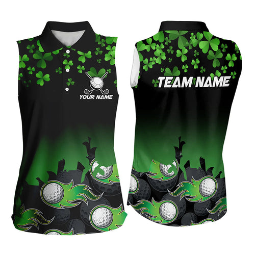 Green shamrock Flame Women sleeveless polo shirt Customize St Patrick Day team ladies golf shirts NQS9391