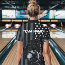 Load image into Gallery viewer, Personalized Black American flag Lightning thunder Custom Bowling Team Shirts For Women Bowling Jersey NQS9538