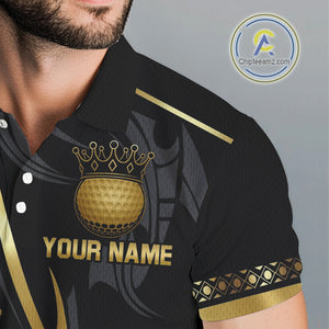 Black and Gold crown Men golf polo shirts Custom Golf Team jerseys, cool golf gifts NQS10125