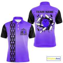 Load image into Gallery viewer, Personalized Black and Purple Retro Bowling Polo, Quarter Zip Team Shirt For Men Custom Bowling Gifts NQS10461