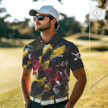 Load image into Gallery viewer, Smoke Maryland Flag Black Golf Polo shirts for Men Custom patriotic Team Mens Golf Outfit NQS11467