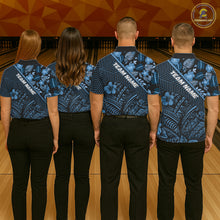Load image into Gallery viewer, Black and Blue tribal pattern Bowling Polo, 1/4 zip Shirts For Women Custom Team Bowling Jerseys NQS11468