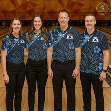Load image into Gallery viewer, Black and Blue tribal pattern Bowling Polo, 1/4 zip Shirts For Women Custom Team Bowling Jerseys NQS11468