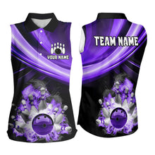 Load image into Gallery viewer, Personalized Black and Purple Smoke Flame Bowling Sleeveless Polo Shirts, cool bowling jerseys NQS9544