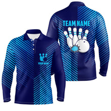 Load image into Gallery viewer, Blue stripes pattern bowling ball pins custom Men's bowling Polo, Quarter Zip shirts team jerseys NQS7843