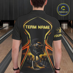 Black and Gold Funny bowling ball and pins Bowling shirts for Men Custom cool bowling team jerseys NQS10273