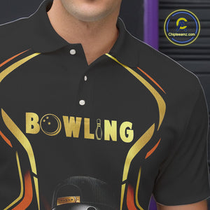 Black and Gold Funny bowling ball and pins Bowling shirts for Men Custom cool bowling team jerseys NQS10273