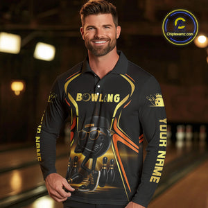 Black and Gold Funny bowling ball and pins Bowling shirts for Men Custom cool bowling team jerseys NQS10273
