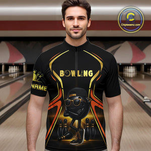 Black and Gold Funny bowling ball and pins Bowling shirts for Men Custom cool bowling team jerseys NQS10273